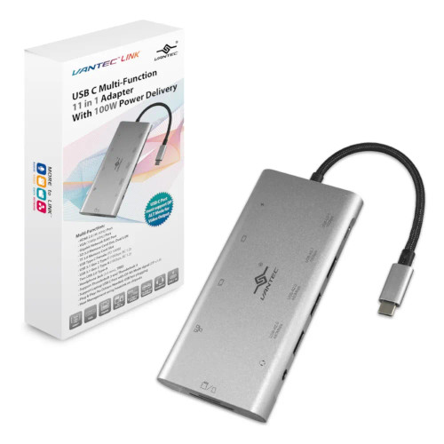 Vantec USB C Adaptor/1xHDMI/VGA/RJ45/SD Card/Micro SD/USB-C/USB-A/Audio Jack(3.5mm)/USB-C 100W/ 2xUSB-A - RCN - VANTEC CB-CU306MDSH Vantec USB C Adaptor/1xHDMI/VGA/RJ45/SD Card/Micro SD/USB-C/USB-A/Audio Jack(3.5mm)/USB-C 100W/ 2xUSB-A - RCN - VANTEC CB-CU306MDSH