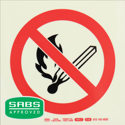 Photoluminescent 190mm Safety Sign F26 No Open Or Naked Flames - SNP19F26 Photoluminescent 190mm Safety Sign F26 No Open Or Naked Flames - SNP19F26