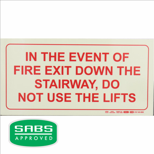 Photoluminescent 190mm Safety Sign F39 In The Event Of Fire Exit Down The Stairway Not Use Lifts - SNP19F39 Photoluminescent 190mm Safety Sign F39 In The Event Of Fire Exit Down The Stairway Not Use Lifts - SNP19F39