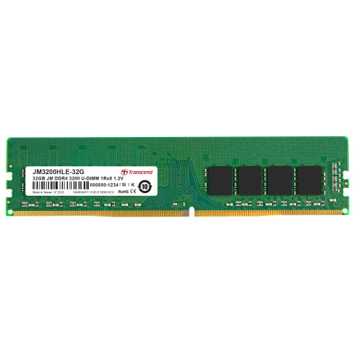 Transcend JetRam DDR4-3200 U-DIMM 32GB, 32 GB, 1 x 32 GB, DDR4, 3200 MHz, 288-pin DIMM Transcend JetRam DDR4-3200 U-DIMM 32GB, 32 GB, 1 x 32 GB, DDR4, 3200 MHz, 288-pin DIMM