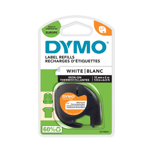 DYMO LetraTag Tape -  Iron-On - Black on White - 12mmx2m-DS0718850