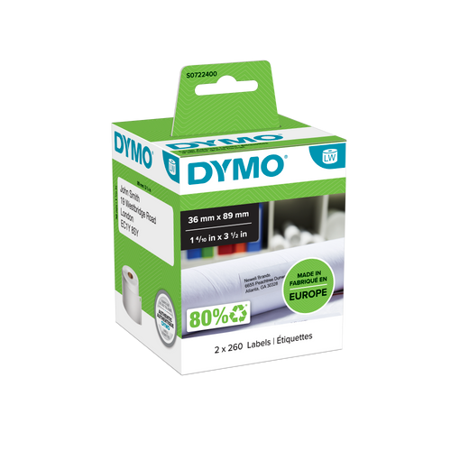 DYMO LabelWriter Labels - 36mmx89mm - Black on White - Box of 260-DS0722400
