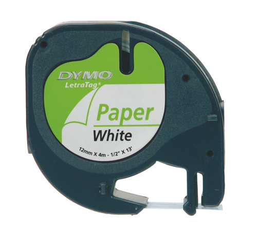 DYMO LetraTag Tape -  Paper - Black on White - 12mmx4m-DS0721510