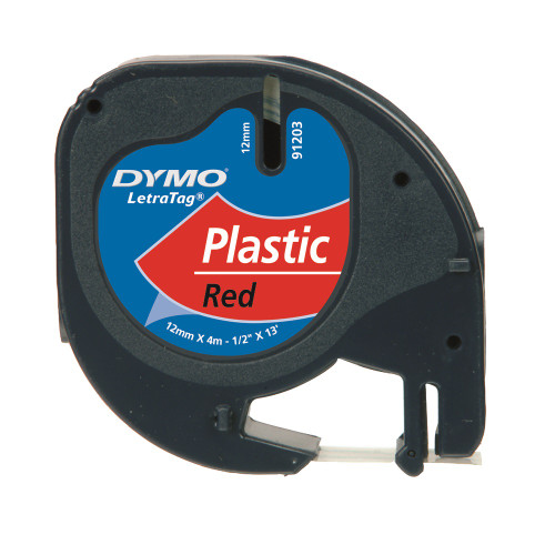 DYMO LetraTag Tape -  Plastic - Black on Red - 12mmx4m-DS0721630