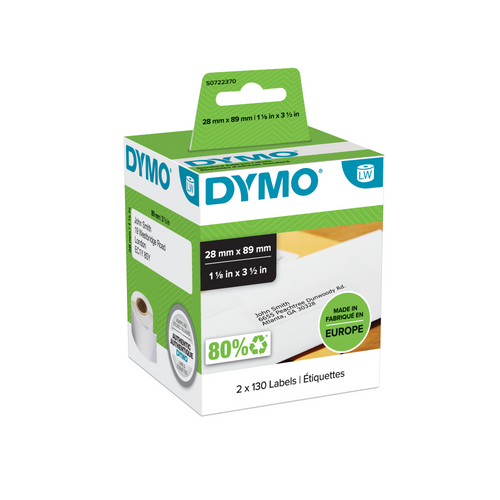 DYMO LabelWriter Labels - 28mmx89mm - Black on White - Box of 130-DS0722370