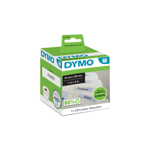 DYMO LabelWriter Labels - 12mmx50mm - Black on White - Box of 130-DS0722460