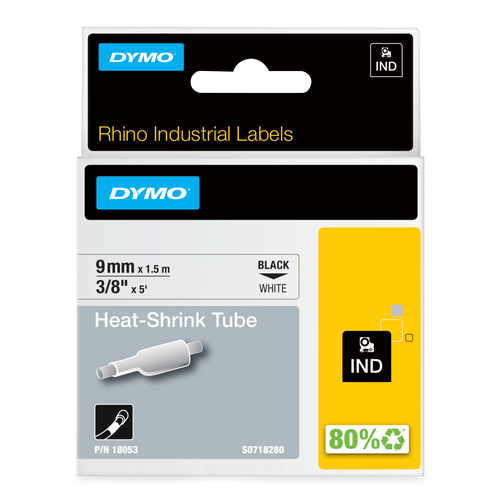 DYMO D1 Labelling Tape - Heat Shrink Tube - Black on White - 9mmx1.5m-DS18053