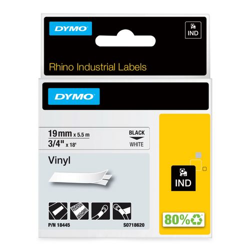 DYMO D1 Labelling Tape - Vinyl - Black on White - 19mmx5.5m-DS18445