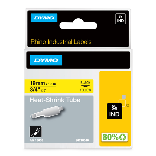 DYMO D1 Labelling Tape - Heat Shrink Tube - Black on Yellow - 19mmx1.5m-DS18058