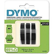 DYMO Omega Embossing Tape - Black 9mm x 3m (Pack of 3)-DS0847730