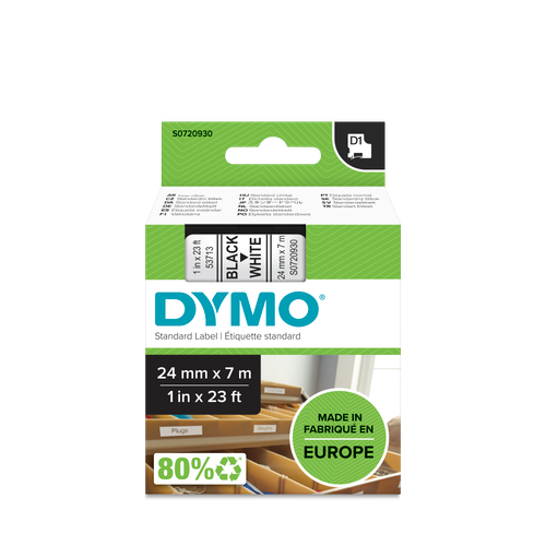 DYMO D1 Labelling Tape -  Removable Polyester - Black on White - 24mmx7m-DS0720930