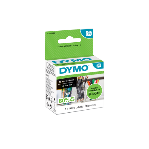 DYMO LabelWriter Labels - 13mmx25mm - Black on White - Box of 500-DS0722530