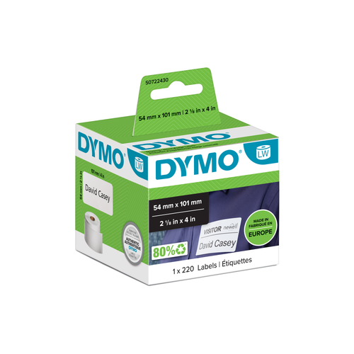 DYMO LabelWriter Labels - 54mmx101mm - Black on White - Box of 220-DS0722430