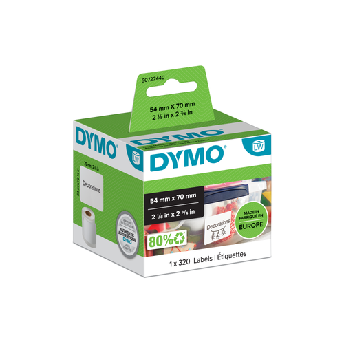DYMO LabelWriter Labels - 54mmx70mm - Black on White - Box of 320-DS0722440