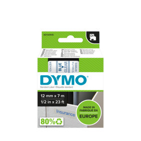 DYMO D1 Labelling Tape -  Removable Polyester - Blue on Clear - 12mmx7m-DS0720510