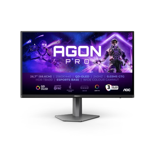 AOC AGON PRO AG276QZD2, 67.8 cm (26.7"), 2560 x 1440 pixels, Quad HD, QD-OLED, 0.03 ms, Grey