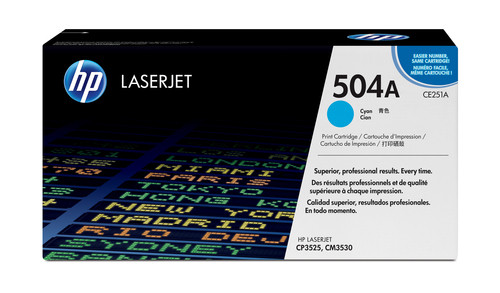 HP 504A CP3525/CM3530 MFP Cyan Print Toner Cartridge Prints approximately 7 000 Pgs Using ISO/IEC 19798 Yield Standard - TAR - CE251A-TAR