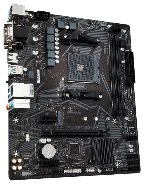 GIGABYTE A520M S2H Motherboard - Supports AMD Ryzen 5000 Series AM4 CPUs, 4+3 Phases Pure Digital VRM, up to 5100MHz DDR4 (OC), PCIe 3.0 x4 M.2, GbE LAN, USB 3.2 Gen 1, AMD, Socket AM4, 3rd Generation AMD Ryzen™ 3, Socket AM4, 64 GB, DDR4-SDRAM
