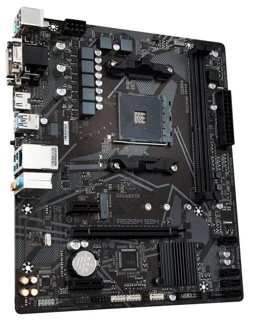GIGABYTE A520M S2H Motherboard - Supports AMD Ryzen 5000 Series AM4 CPUs, 4+3 Phases Pure Digital VRM, up to 5100MHz DDR4 (OC), PCIe 3.0 x4 M.2, GbE LAN, USB 3.2 Gen 1, AMD, Socket AM4, 3rd Generation AMD Ryzen™ 3, Socket AM4, 64 GB, DDR4-SDRAM