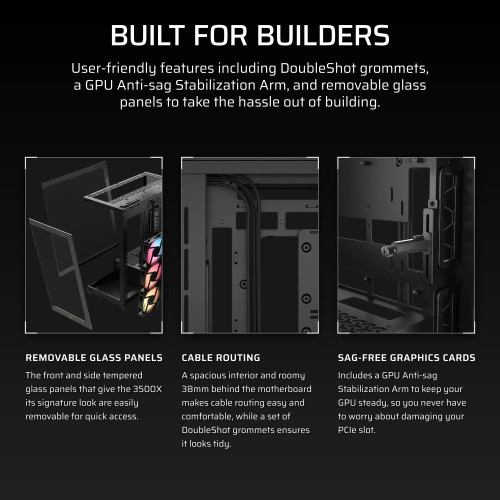 Corsair 3500X RS-R ARGB, Midi Tower, PC, Black, ATX, EATX, micro ATX, Mini-ITX, Steel, Tempered glass, Gaming