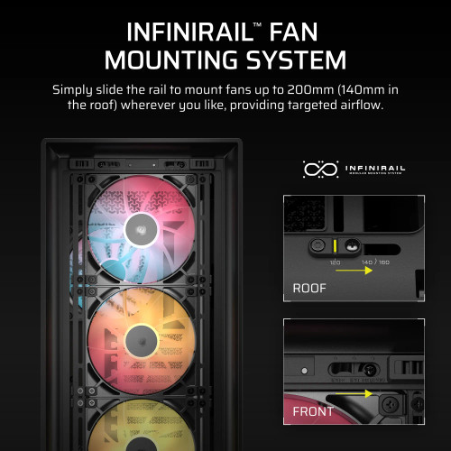 Corsair FRAME 5000D RS ARGB, Midi Tower, PC, Black, ATX, EATX, micro ATX, Mini-ITX, Plastic, Steel, Tempered glass, Gaming