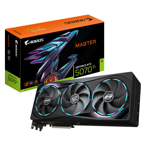 GIGABYTE AORUS GeForce RTX 5070 Ti MASTER 16G Graphics Card - 16GB GDDR7, 256bit, PCI-E 5.0, 2670 MHz Core Clock, 3 x DP 2.1a, 1 x HDMI 2.1b, NVIDIA DLSS 4, GV-N507TAORUS M-16GD, GeForce RTX 5070 Ti, 16 GB, GDDR7, 256 bit, 7680 x 4320 pixels, PCI Express x16 5.0