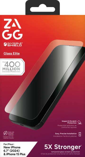 InvisibleShield Glass Elite Apple iPhone 16 Plus/15+ Screen, Apple, iPhone 16 Plus, Anti-bacterial, Impact resistant, Scratch resistant, Shatterproof, Transparent, 1 pc(s)