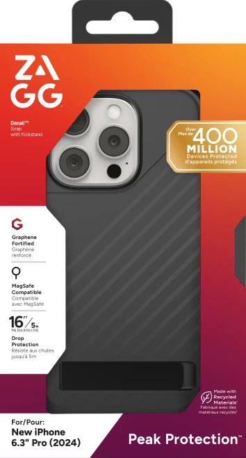 ZAGG Cases Denali Snap KS Apple iPhone 16 Pro Black, Cover, Apple, iPhone 16 Pro, 16 cm (6.3"), Black