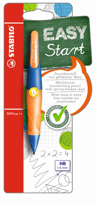 STABILO EASYergo 1.4 Ergonomic Mechanical HB Pencil - Left-handers:  Ultramarine/Neon Orange Card 1's-B-46893-10