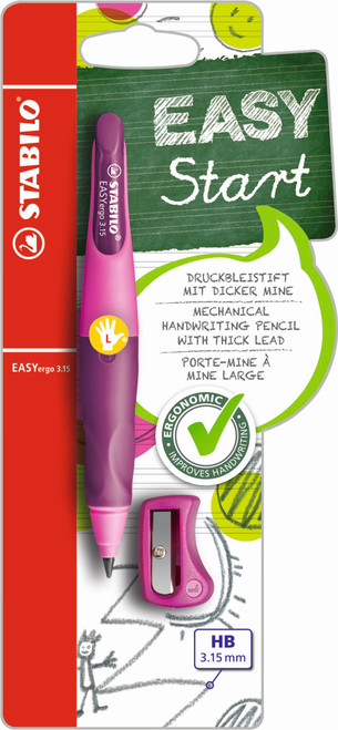 STABILO EASYergo 3.15 Ergonomic Mechanical HB Pencil & Sharpener - Left-handers:  Pink/Lilac Card 1's-B-46864-10