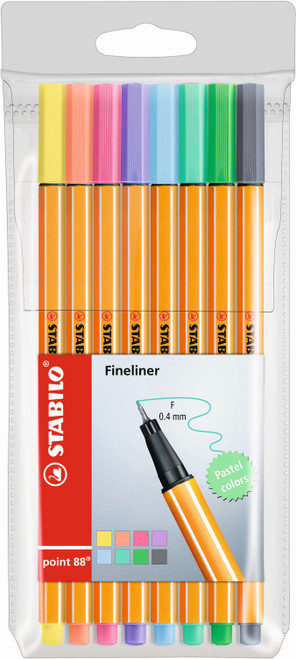 STABILO Point 88 Fineliner  Assorted Pastel Wallet 8's-88-8-01