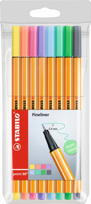STABILO Point 88 Fineliner  Assorted Pastel Wallet 8's-88-8-01