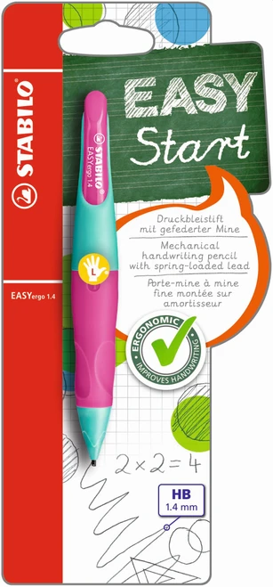 STABILO EASYergo 1.4 Ergonomic Mechanical HB Pencil - Left-handers:  Turquoise/Neon Pink Card 1's-B-46890-10