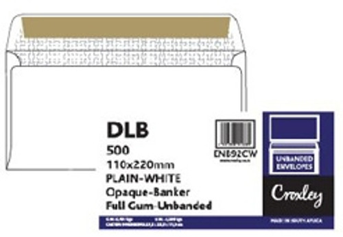 CROXLEY JD92CW DLB (Banker) White Gummed Envelopes - Unbanded (Box of 500)-ENB92CW