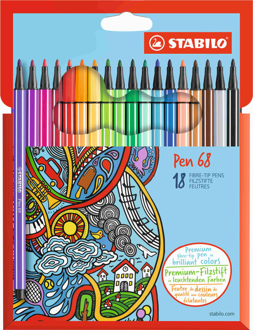 STABILO Pen 68 Fibre-tip Pen:  Assorted Box 18's-6818-7