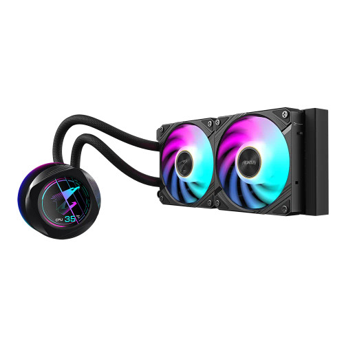 GIGABYTE AORUS WATERFORCE X II 240 AIO Liquid CPU Cooler - 2x120mm ARGB Fans, full-color LCD, DAISY-CHAIN, Intel LGA 1851 and AMD AM5 Compatible, All-in-one liquid cooler, 12 cm, Black