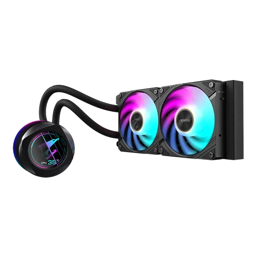 GIGABYTE AORUS WATERFORCE X II 240 AIO Liquid CPU Cooler - 2x120mm ARGB Fans, full-color LCD, DAISY-CHAIN, Intel LGA 1851 and AMD AM5 Compatible, All-in-one liquid cooler, 12 cm, Black