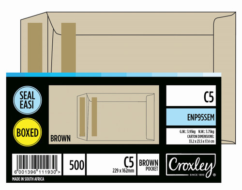 CROXLEY JD95SEM C5 Brown Seal Easi Envelopes - Unbanded (Box of 500)-ENP95SEM CROXLEY JD95SEM C5 Brown Seal Easi Envelopes - Unbanded (Box of 500)-ENP95SEM