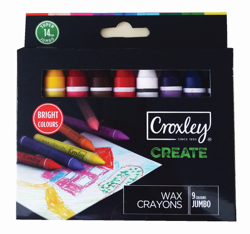 CROXLEY CREATE 14mm Jumbo Wax Crayons (Box of 9 Assorted Colours)-CRA1149