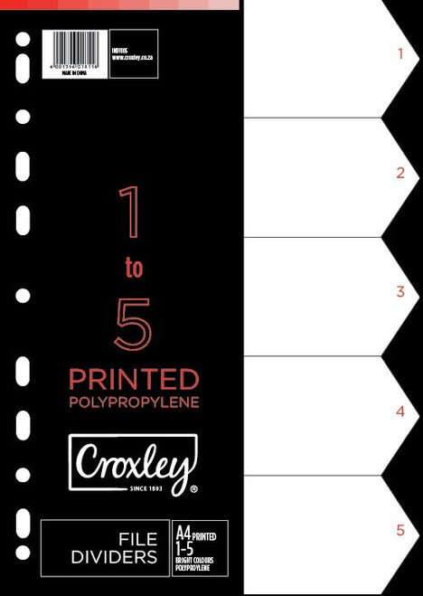CROXLEY Indices Polypropylene - Printed 1-5 Divider Set-IND1105 CROXLEY Indices Polypropylene - Printed 1-5 Divider Set-IND1105