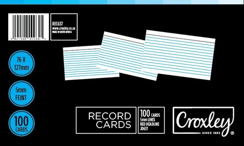 CROXLEY JD637 Record Cards 76x127 Cello 100's per Packet in Box of 10 Packets-REC637