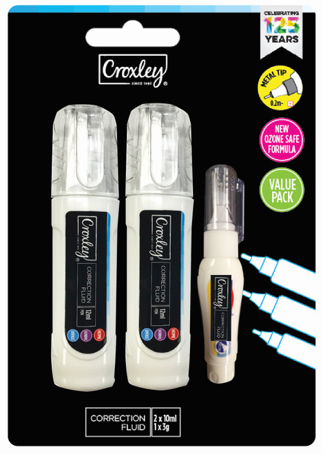 CROXLEY Correction Pens 12ml+12ml+4ml-COR8124