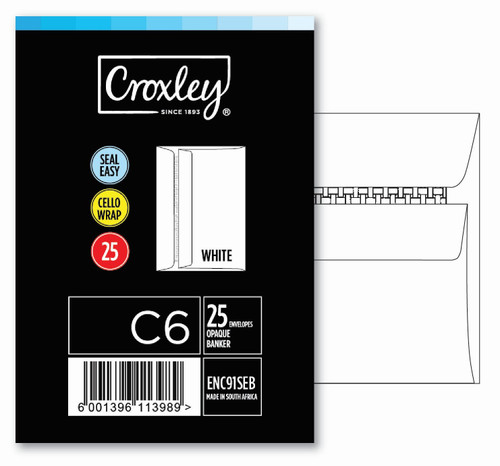 CROXLEY JD91SEB C6 White Seal Easi Envelopes - Cellowrapped 25's (Box of 20 Packets)-ENC91SEB CROXLEY JD91SEB C6 White Seal Easi Envelopes - Cellowrapped 25's (Box of 20 Packets)-ENC91SEB