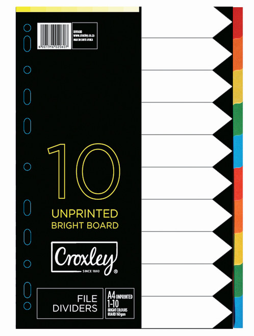 CROXLEY JD1480 160GSM Rainbow Bright Colour Dividers 10 Part Each-DIV1480 CROXLEY JD1480 160GSM Rainbow Bright Colour Dividers 10 Part Each-DIV1480