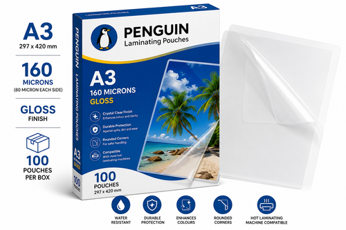 Penguin Laminating Pouches A3 160 Microns Gloss 100 Per Box