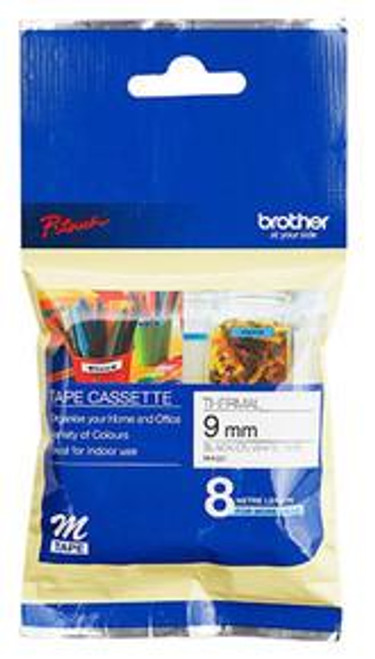  BROTHER 9MM BLACK ON WHITE NON-LAMINATED TAPE - 8M - MK221-KOL 