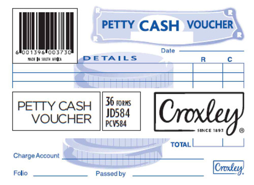 CROXLEY JD584 Petty Cash Voucher 36 Forms 99x135 Pack of 50-PCV584