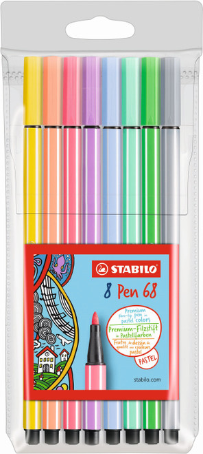 STABILO Pen 68 Fibre-tip Pen Assorted Pastel Wallet 8's-68-8-01