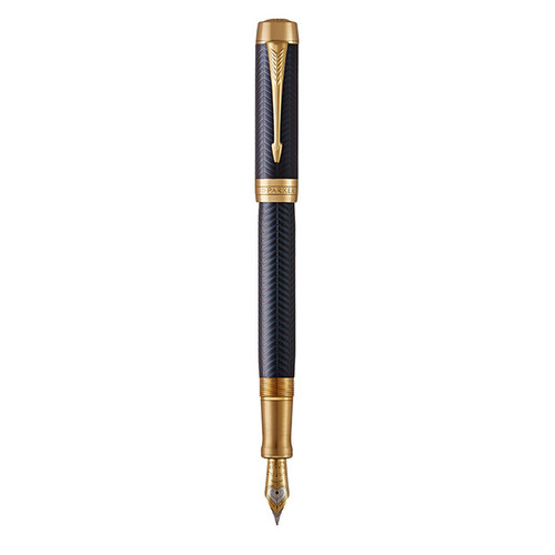 PARKER Duofold Prestige Fountain Pen - Blue Chevron Gold Trim-NS1931370 PARKER Duofold Prestige Fountain Pen - Blue Chevron Gold Trim-NS1931370