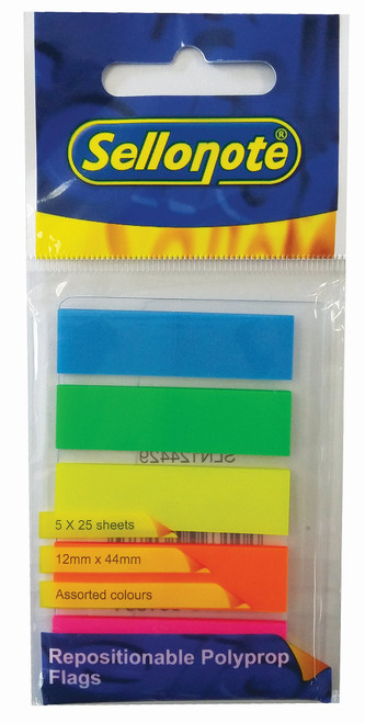 SELLO-FLAG Polypropylene Flags 12x44mm 5 NEON Colours(25 Sheets)-SLN124429